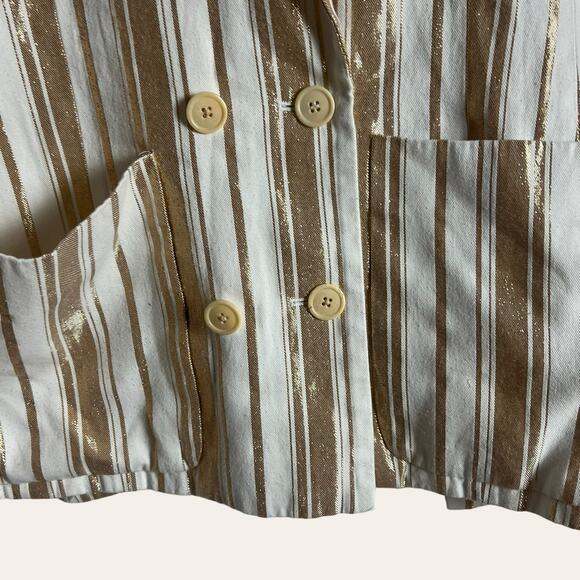 7 For All Mankind Women’s Shine Gold Cream Striped Double Breasted Blazer L - Picture 11 of 16